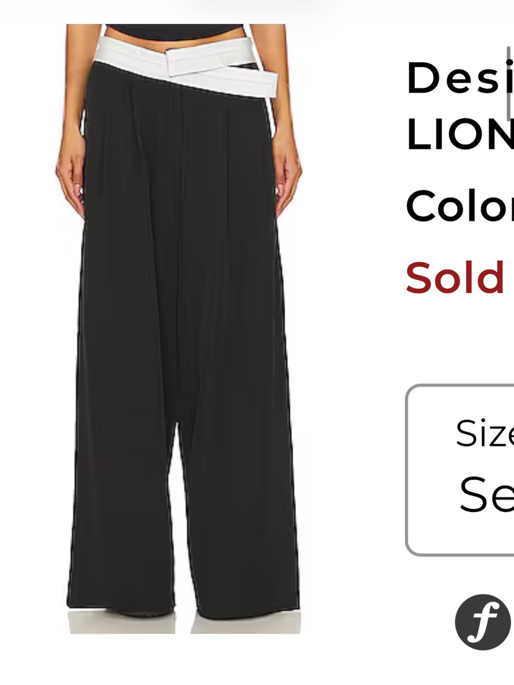 Lioness Black Wide-Leg Crop Pants with White Contrast Waistband